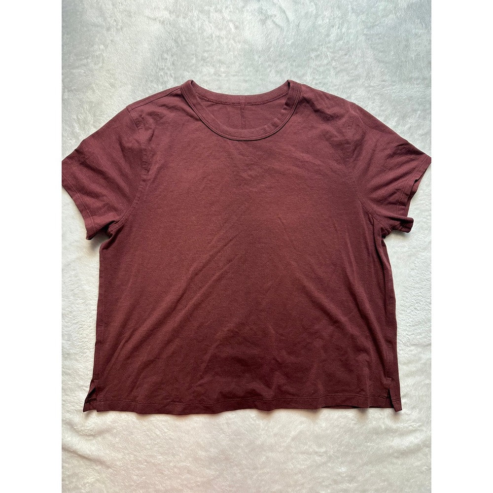Lululemon Cates T-Shirt Burgundy Maroon Relaxed Crop Sleeve Top Size 10-163